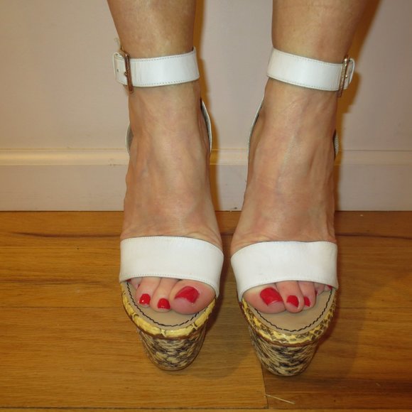 MALENE BIRGER Portugal, White Strap Snakeskin Platform Heels - Picture 2 of 10